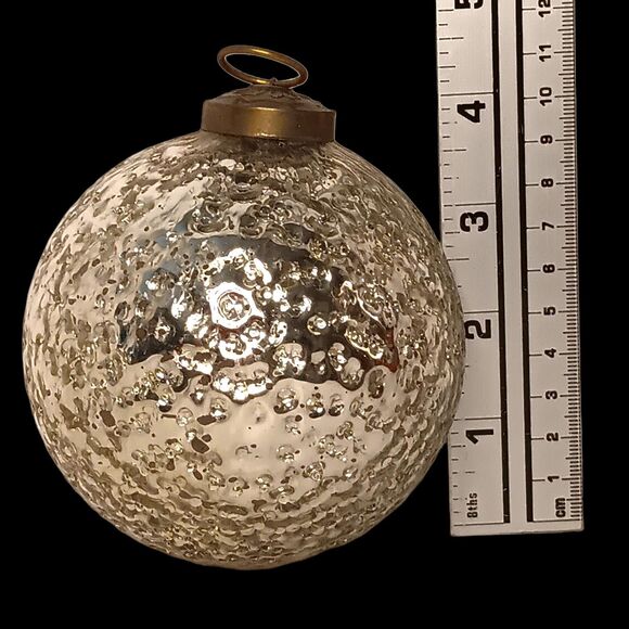 Large Silver Crackle Glass Christmas Ornament Round Kugel Style 4" Set Of Three - Picture 8 of 8